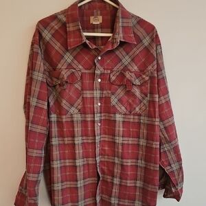 Haband Red and Gray Plaid Button-Down Shirt